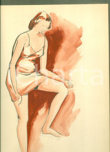 Stampa, bozzetto originale 1951 MODA Disegno originale pittrice Gianna RONCHI Studio di modella AUTOGRAFO 1