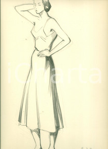Stampa, bozzetto originale 1951 MODA Disegno originale pittrice Gianna RONCHI Studio di modella AUTOGRAFO 1