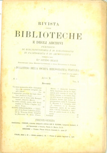 Libro, pubblicazione d epoca 1899 RIVISTA BIBLIOTECHE ARCHIVI Manoscritti posseduti da Carlo GHISILIERI 1