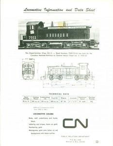Materiale pubblicitario d’epoca 1975 ca CANADIAN RAILWAYS Locomotiva GRAND TRUNK WESTERN 7011 Scheda tecnica 1