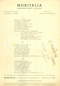 Oggetto da collezione cartaceo 1940 Fiorenzo CARTA Vittorio MASCHERONI Mokitalia ritmo allegro Volantino 1