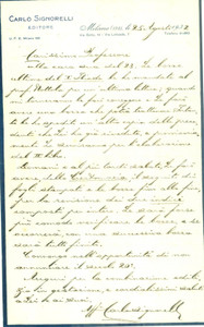 Autografo originale 1932 MILANO Editore Carlo SIGNORELLI invia bozze dell Iliade AUTOGRAFO 1