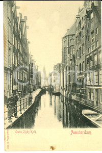 Cartolina originale da collezione 1900 ca AMSTERDAM OLANDA Oude Zijds Kolk VINTAGE postcard ANIMATED 1