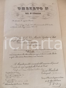 Documento originale, autentico 1899 SANT ANNA DI VALDIERI CN Maggiore Giuseppe WIRTH riserva milizia Decreto 1