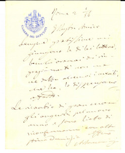 Autografo originale 1886 ROMA Auguri dell on. Alfredo BACCARINI per il nuovo anno AUTOGRAFO 1