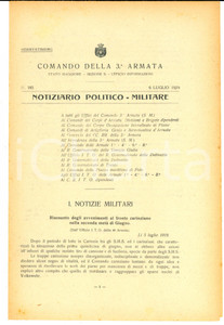 Documento originale, autentico 1919 COMANDO 3 ARMATA Avvenimenti sul fronte della CARINZIA NÂ°185 1
