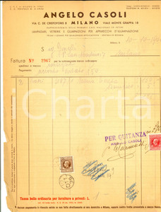 Documento originale, autentico 1936 MILANO Ditta Angelo CASOLI Lampadari e vetrerie Fattura con bolli 1