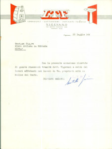 Documento originale, autentico 1964 VIGEVANO PV L.T.F. Idraulici Preventivo impianto MARELLI Lettera 1