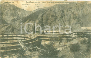 Cartolina originale da collezione 1925 BARDONECCHIA Serbatoi in costruzione sopra MILLAURES Cartolina DANNEGGIATA 1