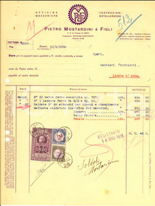 Documento originale, autentico 1938 EMPOLI Ditta Pietro MOSTARDINI Officine meccaniche Fattura intestata 1