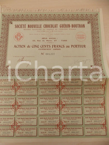 Oggetto da collezione cartaceo 1934 PARIS SociÃ©tÃ© Nouvelle Chocolat GUERINBOUTRON Action cinq cents francs 1