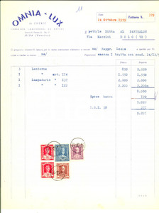 Documento originale, autentico 1959 MIRA VE Ditta OMNIALUX Fabbrica lampadari Fattura con bolli 1