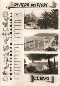 Cartolina originale da collezione 1955 ca CERVO IM Vedutine con città della RIVIERA DEI FIORI Cartolina FG VG 1