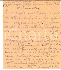 Manoscritto, lettera originale 1931 REGIA MARINA CASTELLAMMARE DI STABIA Comandante CIAMPO in licenza triennale 1