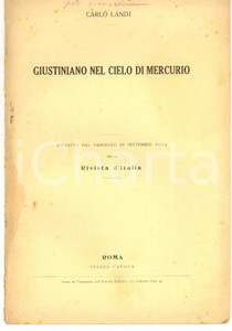 Libro, pubblicazione d epoca 1914 Carlo LANDI Giustiniano nel clielo di Mercurio Invio AUTOGRAFO 10 pp. 1