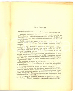 Libro, pubblicazione d epoca 1950 Cleto CARBONARA Note alla soluzione trascendentistica del problema morale 1