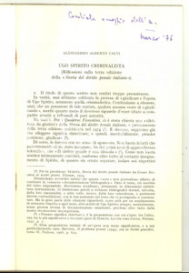 Libro, pubblicazione d epoca 1975 Alessandro Alberto CALVI Ugo Spirito criminalista Invio autografo 24 pp. 1
