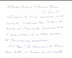 Autografo originale 1962 ROMA L OSSERVATORE ROMANO Biglietto Giuseppe DALLA TORRE Autografo 1