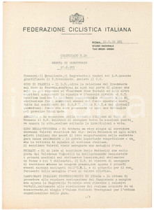 Documento originale, autentico 1938 CONI Federazione Ciclistica Italiana Primato di Fabio BATTESINI Comunicato 1
