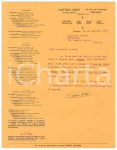 Autografo originale 1938 CICLISMO VERSAILLES Gaston DEGY su ingaggio Victor COSSON  AUTOGRAFO 1