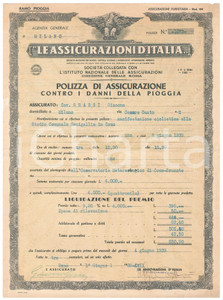 Documento originale, autentico 1939 ASSICURAZIONI D ITALIA Assicurazione pioggia per gara CICLISMO a COMO 1