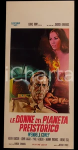 Materiale cinematografico d’epoca 1967 LE DONNE DEL PIANETA PREISTORICO Wendell COREY Keith LARSEN Manifesto 32x70 1