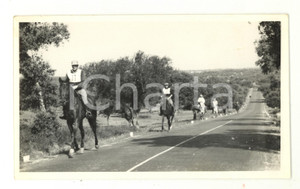 Fotografia d epoca originale 1960 ca PORTUGAL EQUITAZIONE Atleti al trotto su strada pubblica Foto 17x10 cm 1