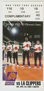 Oggetto da collezione cartaceo 1994 NBA Phoenix Suns vs. LA Clippers Ticket season 1993  1994 1
