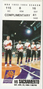 Oggetto da collezione cartaceo 1994 NBA Phoenix Suns vs. Sacramento Ticket season 1993  1994 1