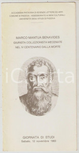Materiale pubblicitario d’epoca 1983 PADOVA Marco Mantua Benavides IV centenario morte  Giornata di studi 1