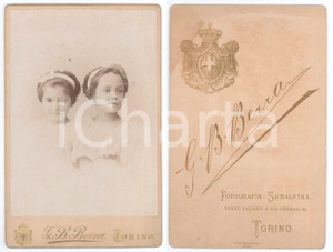 Fotografia d epoca originale 1880 ca TORINO Ritratto di due sorelline  Busto Foto G. B. BERRA 10x16 cm 1