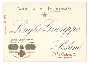 Oggetto da collezione cartaceo 1935 ca MILANO Giuseppe LONGHI Vini e uve all ingrosso  Biglietto da visita 1