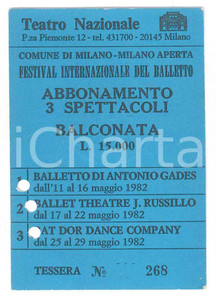 Oggetto da collezione cartaceo 1982 MILANO Festival balletto BATDOR Antonio GADES Ballet Theatre J. RUSSILLO 1
