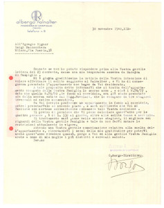 Manoscritto, lettera originale 1940 MADONNA DI CAMPIGLIO TN Albergo RAINALTER  Lettera per appartamento 1