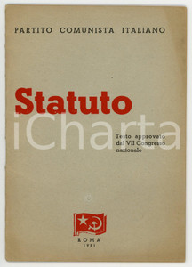 Libro, pubblicazione d epoca 1951 VII CONGRESSO PCI Statuto del Partito Comunista Italiano Pubblicazione 1