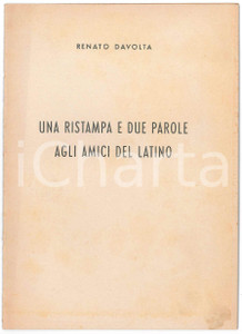 Libro, pubblicazione d epoca 1932 Renato DAVOLTA Una ristampa e due parole agli amici del latino 1