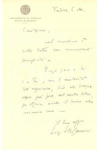 1950 ca Università PADOVA - Lettera Luigi STEFANINI Istituto Filosofia AUTOGRAFO