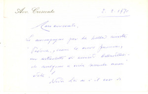 Autografo originale 1970 PADOVA Cesare CRESCENTE  Biglietto per invio rivista AUTOGRAFO 1