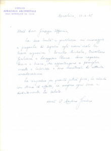 Autografo originale 1976 MONSELICE PD Lettera don Martino GOMIERO per esami allieve AUTOGRAFO 1