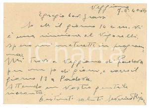 Autografo originale 1940 CICLISMO VEGGIANO Severino RIGONI chiede gara al Vigorelli  AUTOGRAFO 1