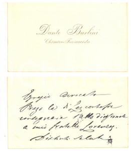 Autografo originale 1890 ca PADOVA Dante BURLINI Chimico farmacista Biglietto da visita AUTOGRAFO 1
