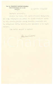 Autografo originale 1943 NAPOLI Lettera avv. Francesco SANTOROPASSARELLI a un collega  AUTOGRAFO 1