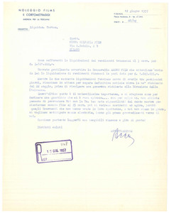 Documento originale, autentico 1957 FIRENZE  Noleggio Films e Cortometraggi  Lettera agenzia per liquidazioni 1