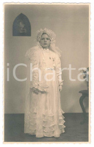 Fotografia d epoca originale 1940 ca VERCELLI Bambina alla Prima Comunione Foto cartolina CANTON 1