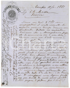 Documento originale, autentico 1881 SARDEGNA TEMPIO PAUSANIA  Giovanni AZZENA  Lettera su spedizione sughero 1
