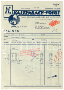 Documento originale, autentico 1940 POTSDAM D  KALTENBACH und VOIGT Fabrik Dentaler Maschinen Fattura 1