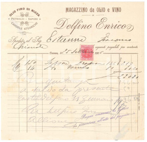 Documento originale, autentico 1916 CUNEO  DELFINO Enrico  Magazzino olio e vino  Fattura intestata 1