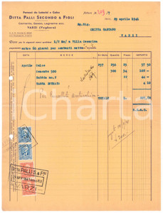 Documento originale, autentico 1941 VARZI Ditta PALLI Secondo & Figli  Fornaci Laterizi e Calce  Fattura 2 1