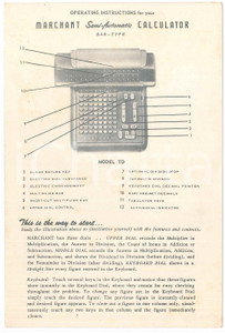 Materiale pubblicitario d’epoca 1950 ca MARCHANT Semiautomatic calculator MODEL TD Operating instructions 1