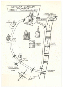 Materiale pubblicitario d’epoca 1950 ca FIRENZE Piazza Beccaria 2  Adriana CAMPACCI AntichitÃ   11x16 cm 1
